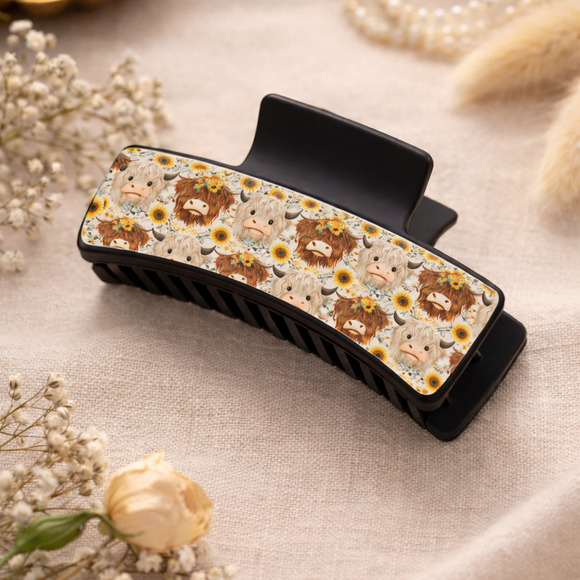 Hippie Dezigns Accessories - Highland Cow Sunflower Claw Clip